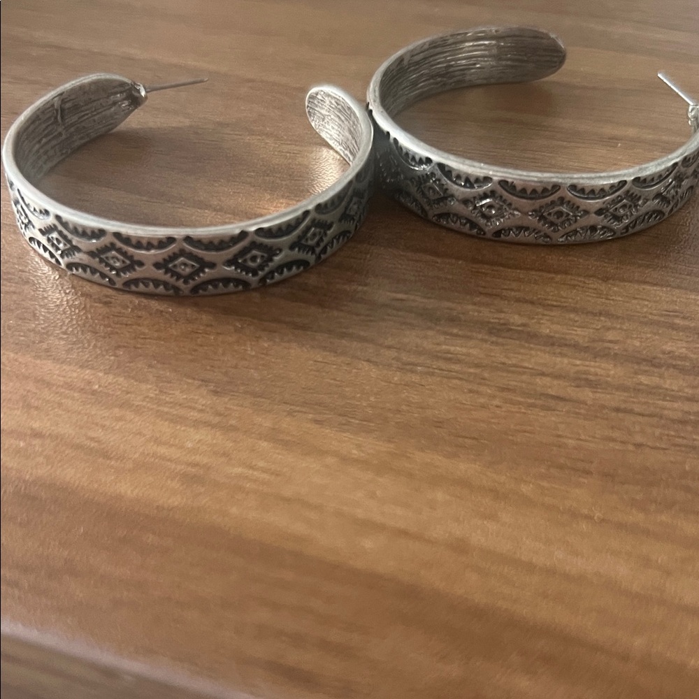 Silver Patterned Hoop Earrings